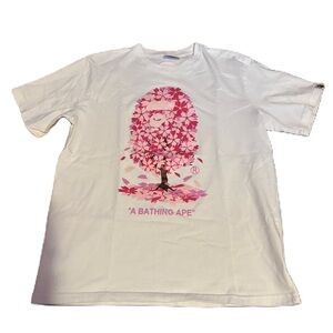 Bape sakura tree 2021 pink ape face white T-shirt Medium Short Sleeve